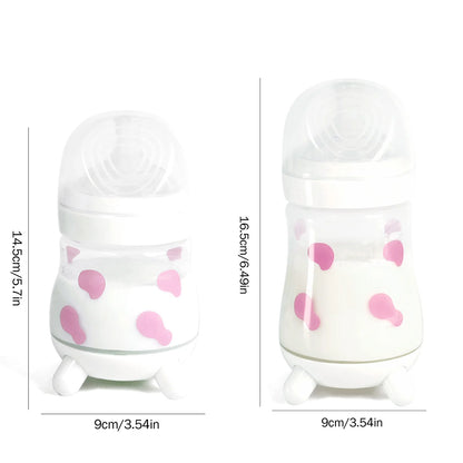 180ML/270ML cute cow shaped anti bloating baby PP bottle without handle, silicone replacement nipple available for sale
