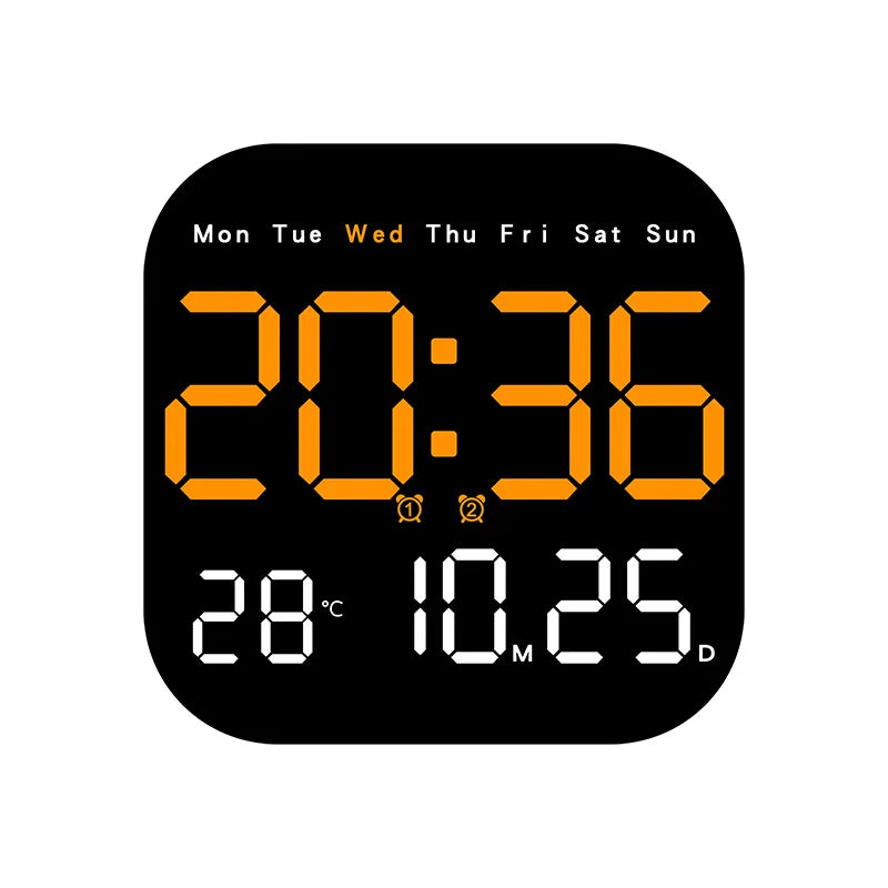 Digital Wall Clock with Temperature and Date - LED Alarm Clock 1224H Remote Control