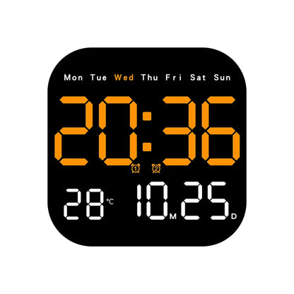 Digital Wall Clock with Temperature and Date - LED Alarm Clock 1224H Remote Control