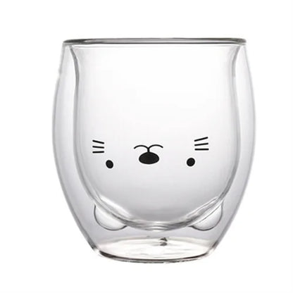 Double Wall Glass Mug - Cute Animal Drinkware | Insulated Borosilicate Cup