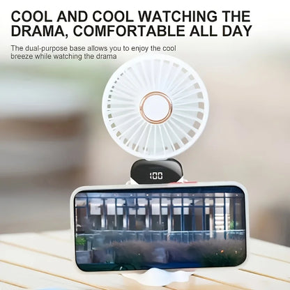 Portable Mini Fan With 6 Speeds LED USB Rechargeable Charging Small Foldable Battery Fans Handheld Desk Bedroom Indoor Outdoor