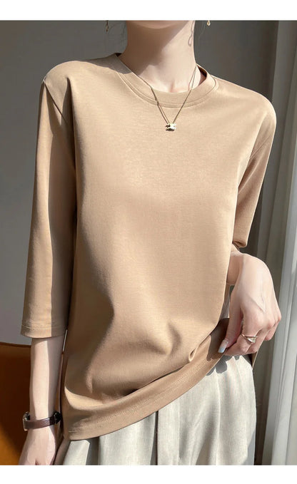 Cropped Mercerized Cotton T-Shirt - 100 Cotton Short Sleeve for Spring  Summer 2023