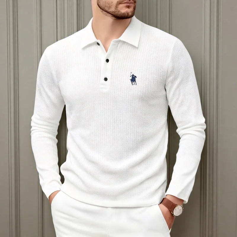 High end fashion polo shirt embroidered long sleeved men's clothing autumn new comfortable and breathable casual brand T-shirt