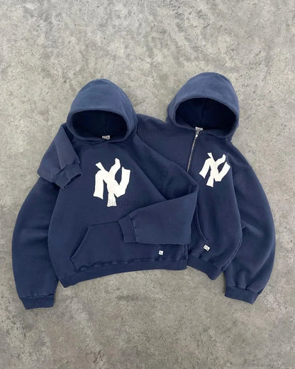 Y2K Harajuku Fashion Letter Pattern Printed Hooded Sweatshirt Hip Hood Casual Loose Men and Women Oversized Zipper Sweatshirt