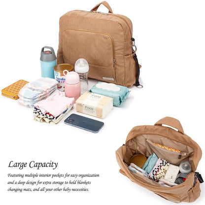 Soboba Large Capacity Diaper Backpack for Mom with Soft Corduroy Fabric and Convenient Design