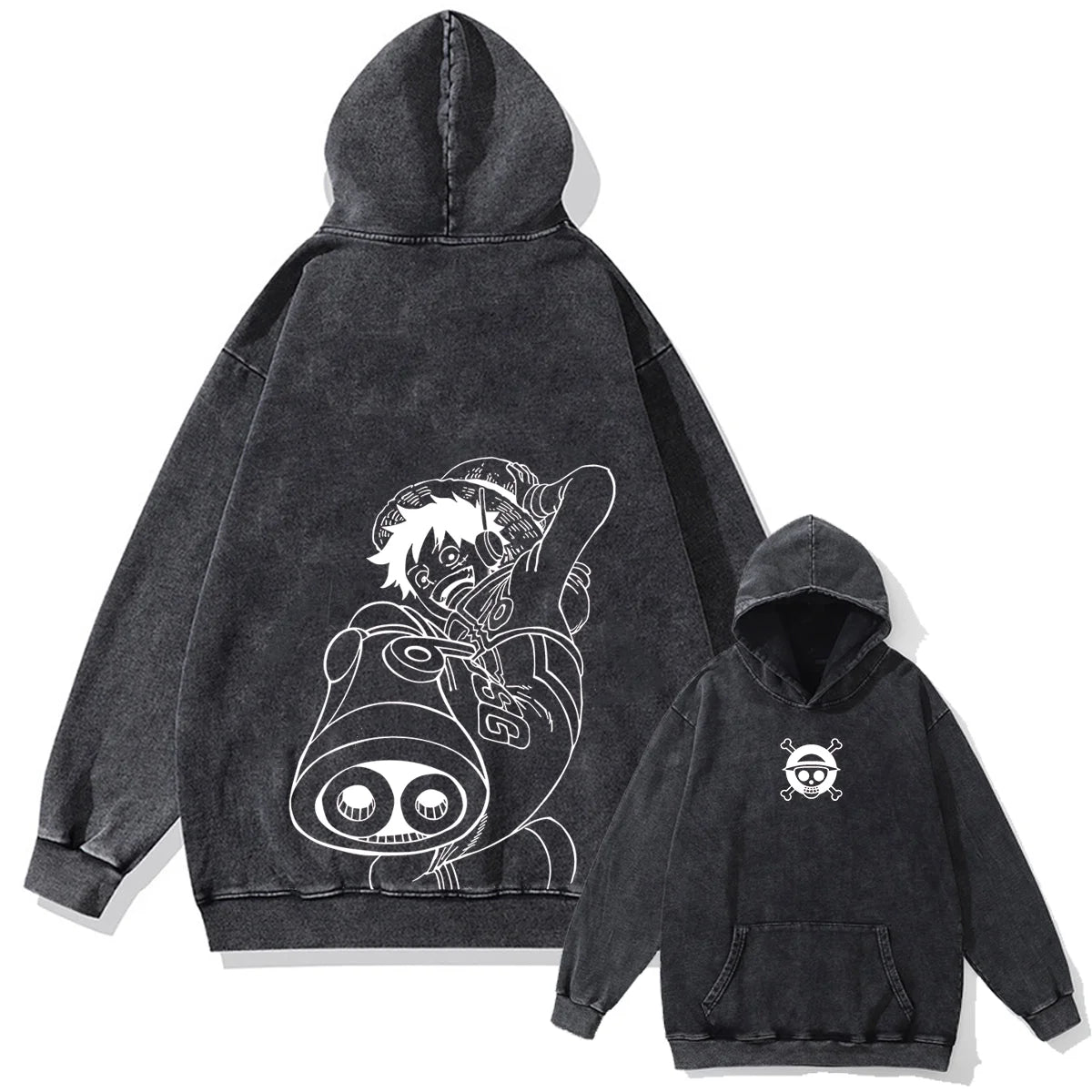Japanese Anime One Piece Print Pullover Men Washed Hoodie Sweatshirt Cotton Harajuku Streetwear Vintage Hooded Hoodie Unisex