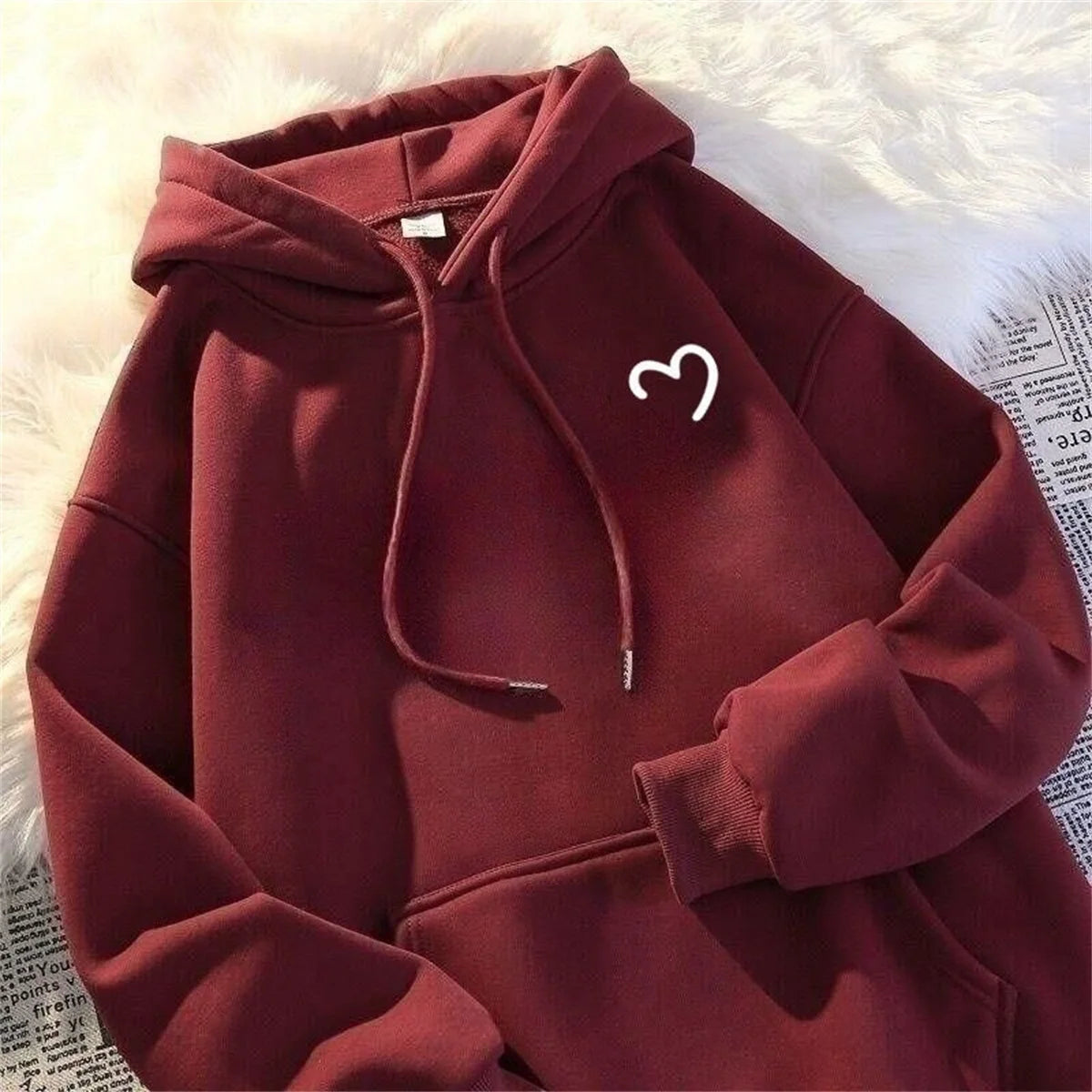 Solid color Love Print Hooded Coat Spring And Autumn Dressing Up Collection Casual Fashion Trends Versatile Laziness Feeling