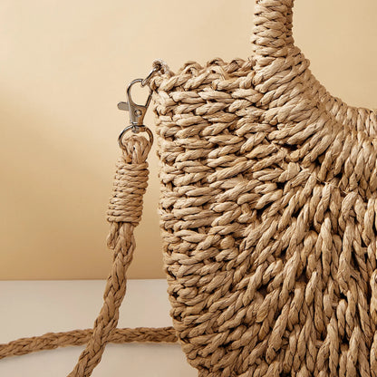 Straw Rattan Handbag – Large Capacity Half Moon Purse | Hollow Out Shoulder Bag