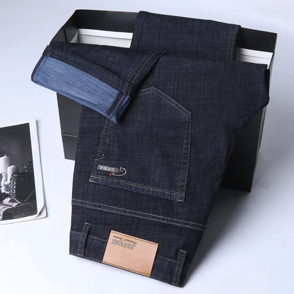 Mens Lightweight Blue Denim Jeans - Stretch Cotton Straight Pants for SpringSummer Casual Wear - ZOOMNSTORE