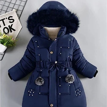 Girls Winter Jacket - Warm Hooded Cotton Polyester Coat | Windproof Kids Outerwear