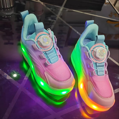 Children Roller Skate Shoes - LED Light Sneakers with USB Charging & Durable TPR Outsole