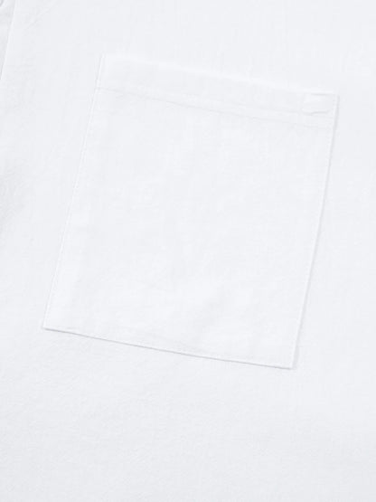 2025 Autumn Cross-Border Men's Cotton and Linen Stand Collar Short Sleeved Shirt, Loose Casual Henley Shirt for Men