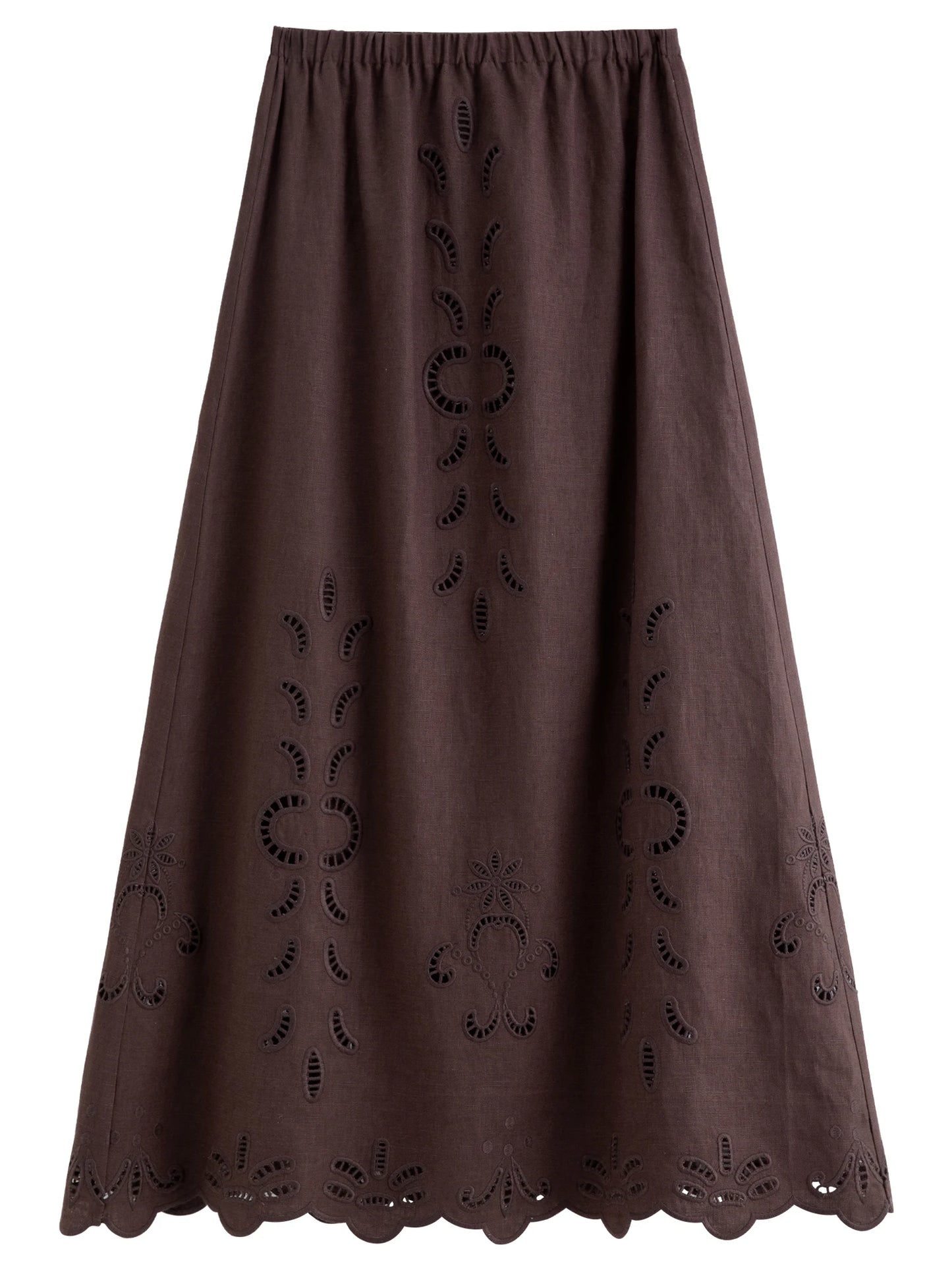 FSLE【Premium Series】Summer Women Linen Two Piece Set Cut-Out Embroidered Sleeveless Top Midi Skirt Boho Beach Vacation Style