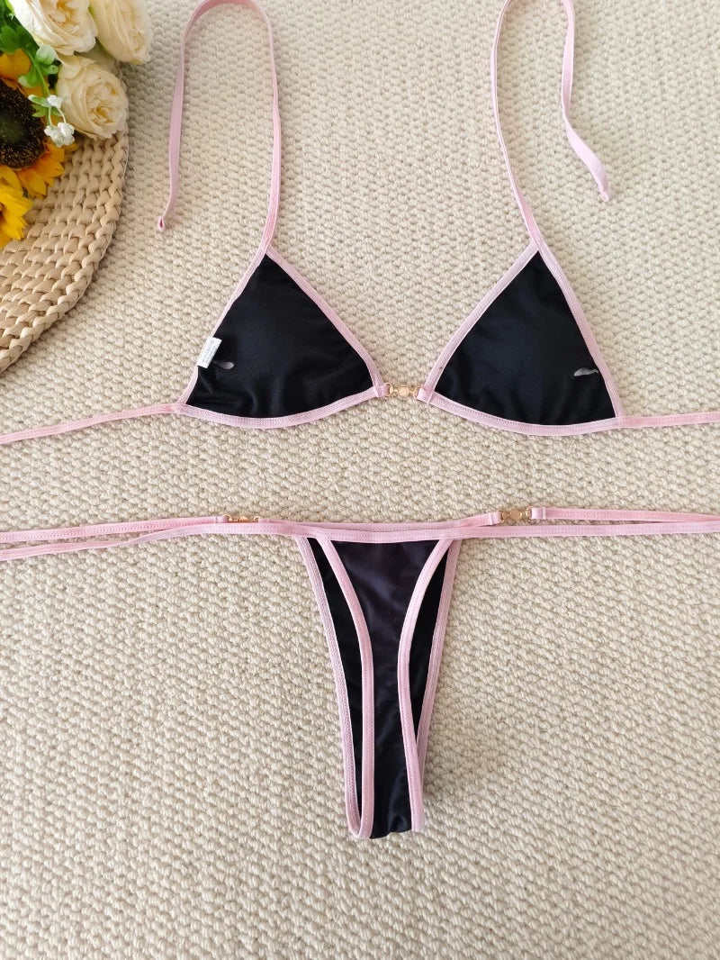 Sexy Thong Bikini - Micro Bikinis Two Piece Swimwear Set | Striped Print Beach Bathing Suit