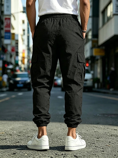 Men's Cotton Linen blend Cargo Jogger Pants Elastic Waist Drawstring Multi Pockets Casual Breathable Streetwear Trousers for Men