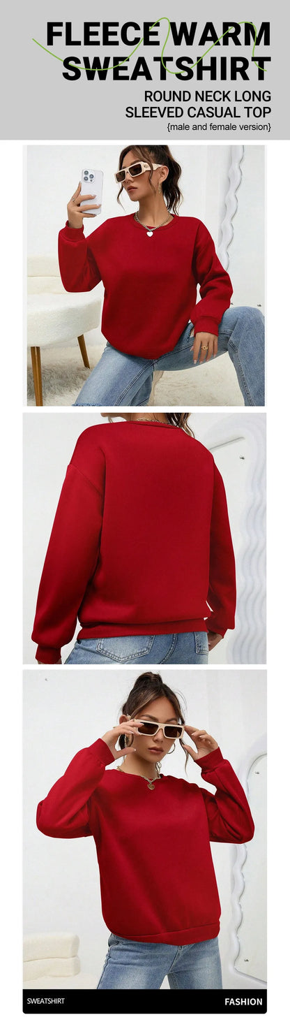 Simple autumn women's hoodie, casual fleece long sleeved warm full set women's pullover