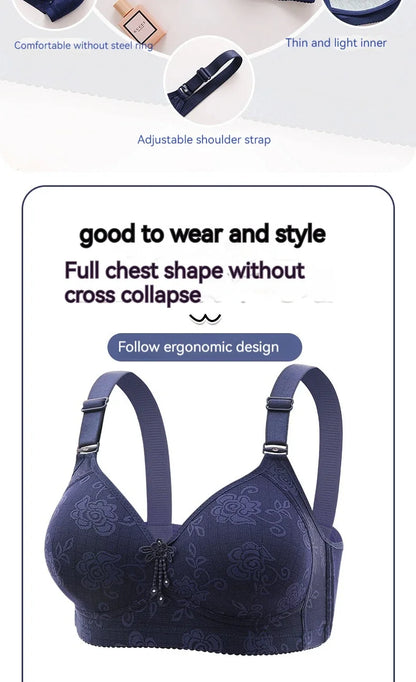 Ladies Ultra-thin Without Steel Ring Fashionable Printing Adjustable Underwear Seamless Breathable Gathering Anti Sagging Bra
