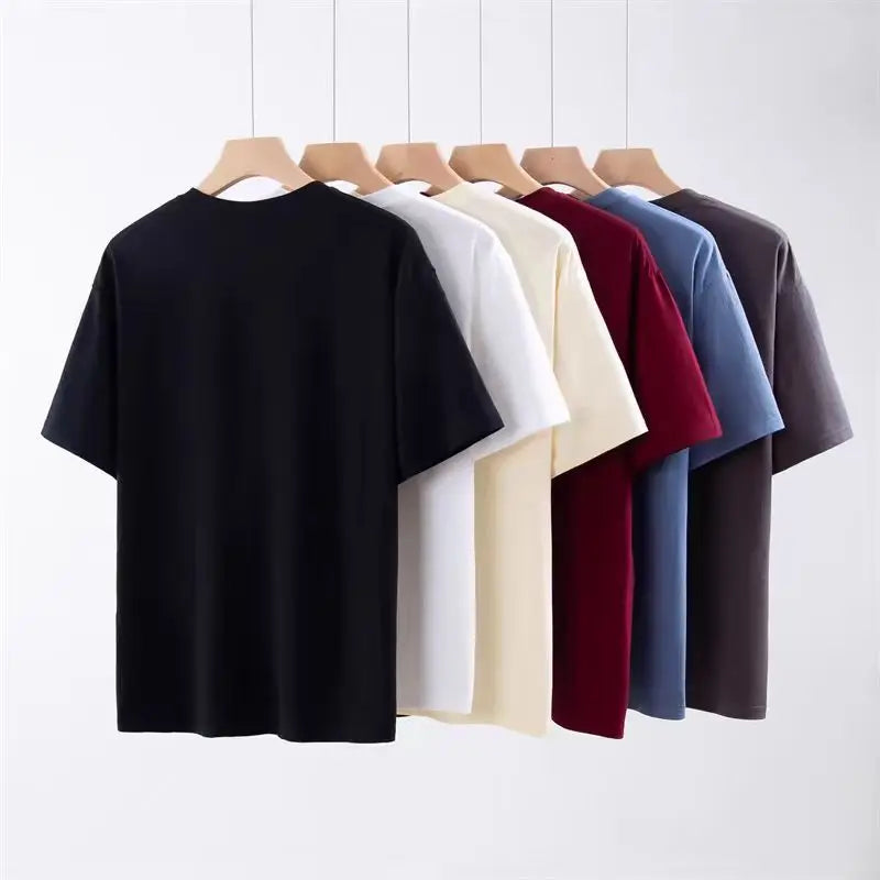Cyan 400g Heavyweight Cotton Short-sleeved T-shirt Summer Small Neckline Loose Thick Impermeable Men and Women Tees