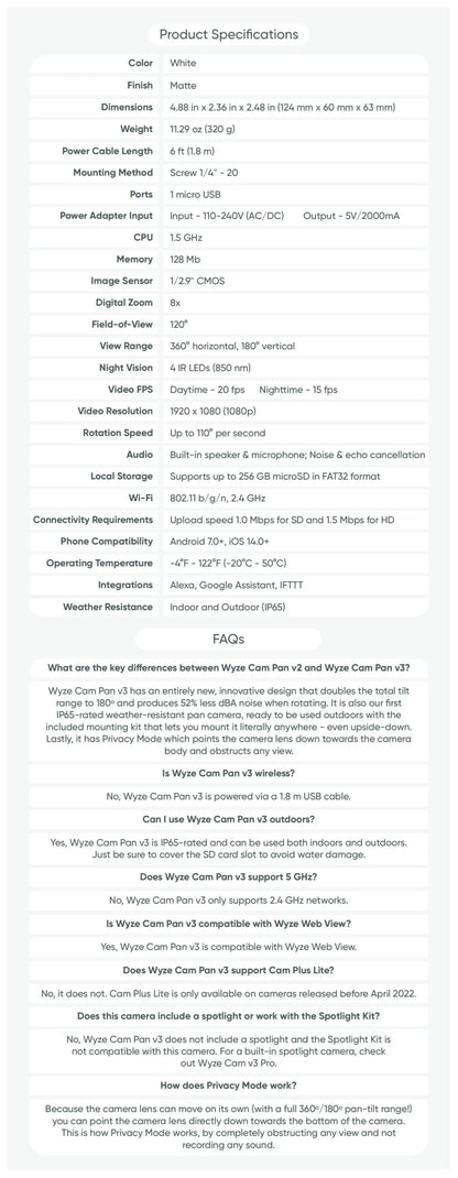 Wyze Cam Pan v3 Security Camera, 1080P Night Vision, 2-Way Audio, Motion Detection for Home/Baby/Pet Monitor, Works with Alexa