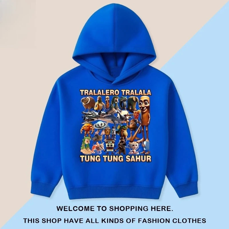 Kids Cartoon Hooded Sweatshirt - Classic Tung Tung Mountains and Seas Design - ZOOMNSTORE