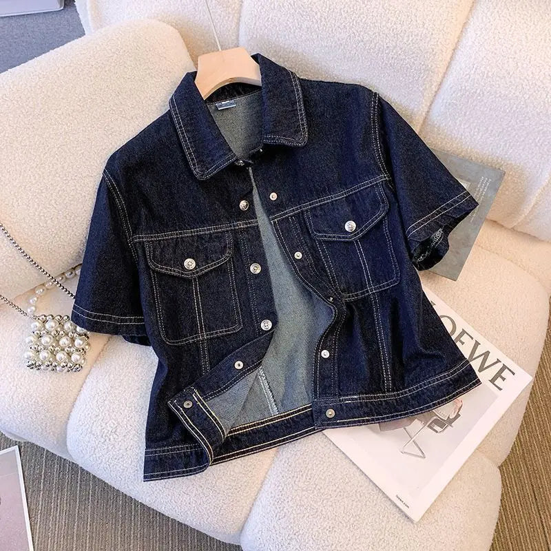 Women's Denim Jackets Streetwear Short Sleeve Summer Jean Jacket Outwear Ropa Mujer Fashion Retro Vintage Coat Cropped Tops