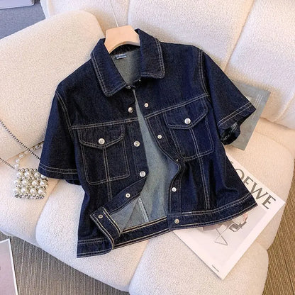 Women's Denim Jackets Streetwear Short Sleeve Summer Jean Jacket Outwear Ropa Mujer Fashion Retro Vintage Coat Cropped Tops