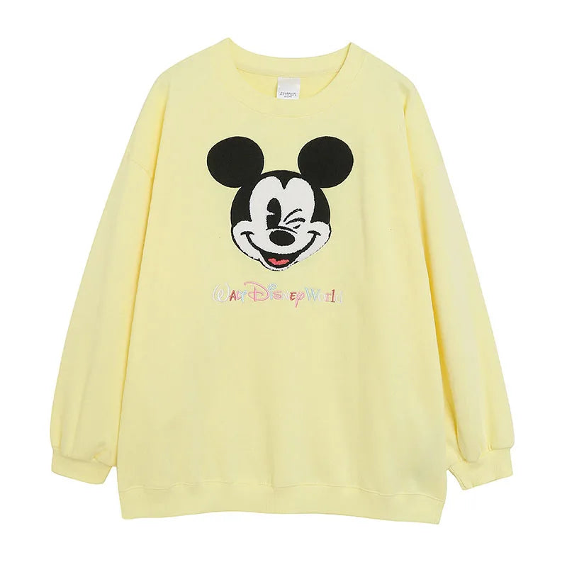 Disney World Disneyland Embroidery Sweatshirt Women Casual Fleece Jumper Mickey Daisy Duck Cartoon Loose Pullover Top O Neck