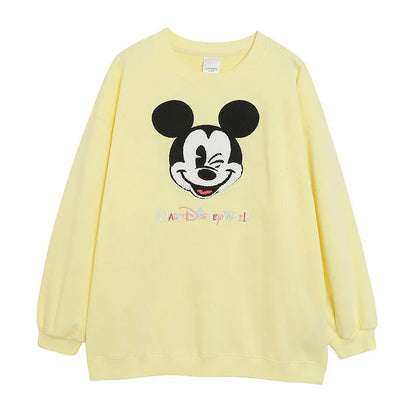 Disney World Disneyland Embroidery Sweatshirt Women Casual Fleece Jumper Mickey Daisy Duck Cartoon Loose Pullover Top O Neck