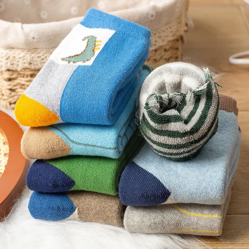 5 Pairs/Lot Kids Scoks Autumn Winter Kids Warm Thicken Cotton Socks Unisex Boys Girls Cute Cartoon Animal Socks