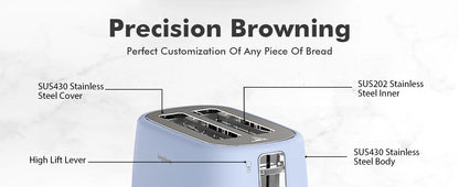 Extra Wide Slot Toaster - 2 Slice with 6 Browning Options Auto Shut Off  Frozen Function Blue