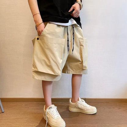 Men Trendy Casual Streetwear Hip Hop Big Pocket Design Cargo Short Pants Y2K 2024 Summer Youth Solid Oversize Baggy Beach Shorts
