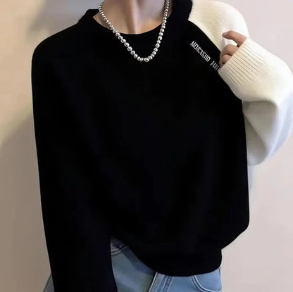Korean Lady Round NNeck Casual Sweater Spring Autumn Women Fashion Long Sleeved Pullover Knit Female Contrasting Striped Knitted