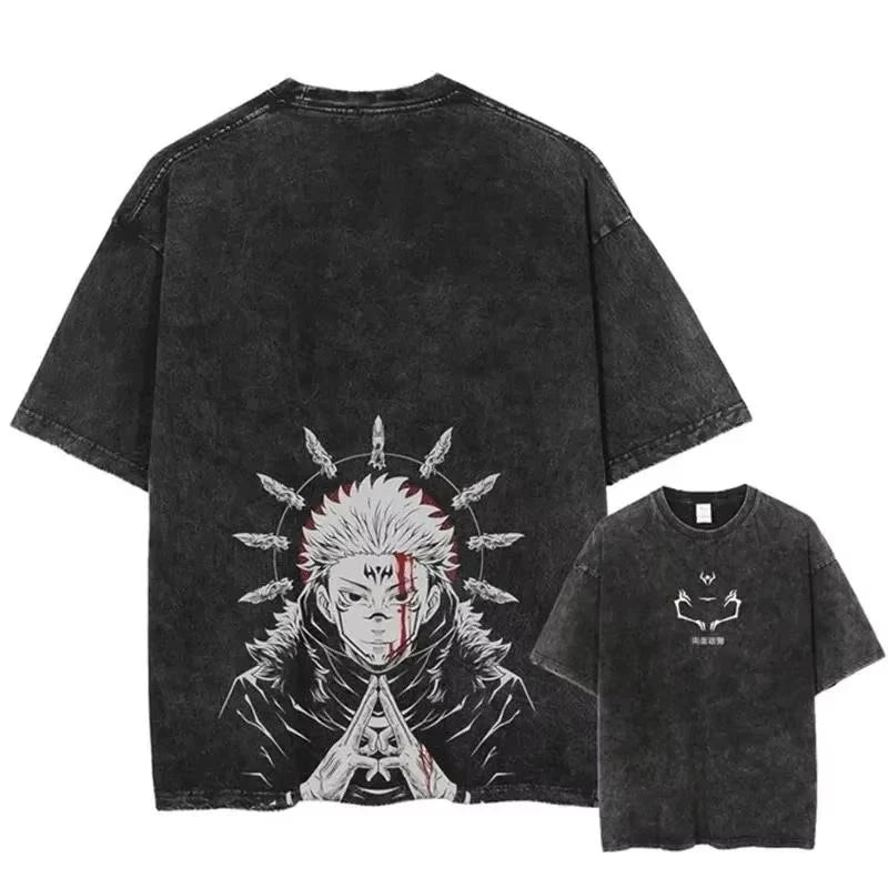 Jujutsu Kaisen T Shirt Men Women Tshirt Gojo Satoru Washed Cotton T-shirt Clothing Summer Short Sleeve Oversized Tees Streetwear