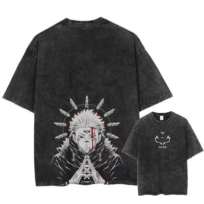 Jujutsu Kaisen T Shirt Men Women Tshirt Gojo Satoru Washed Cotton T-shirt Clothing Summer Short Sleeve Oversized Tees Streetwear