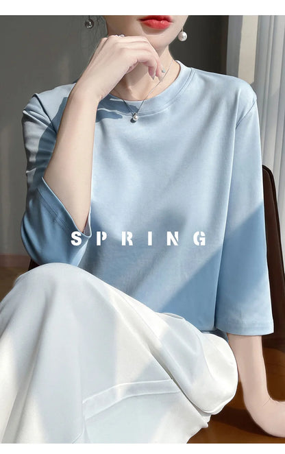 Cropped Mercerized Cotton T-Shirt - 100 Cotton Short Sleeve for Spring  Summer 2023