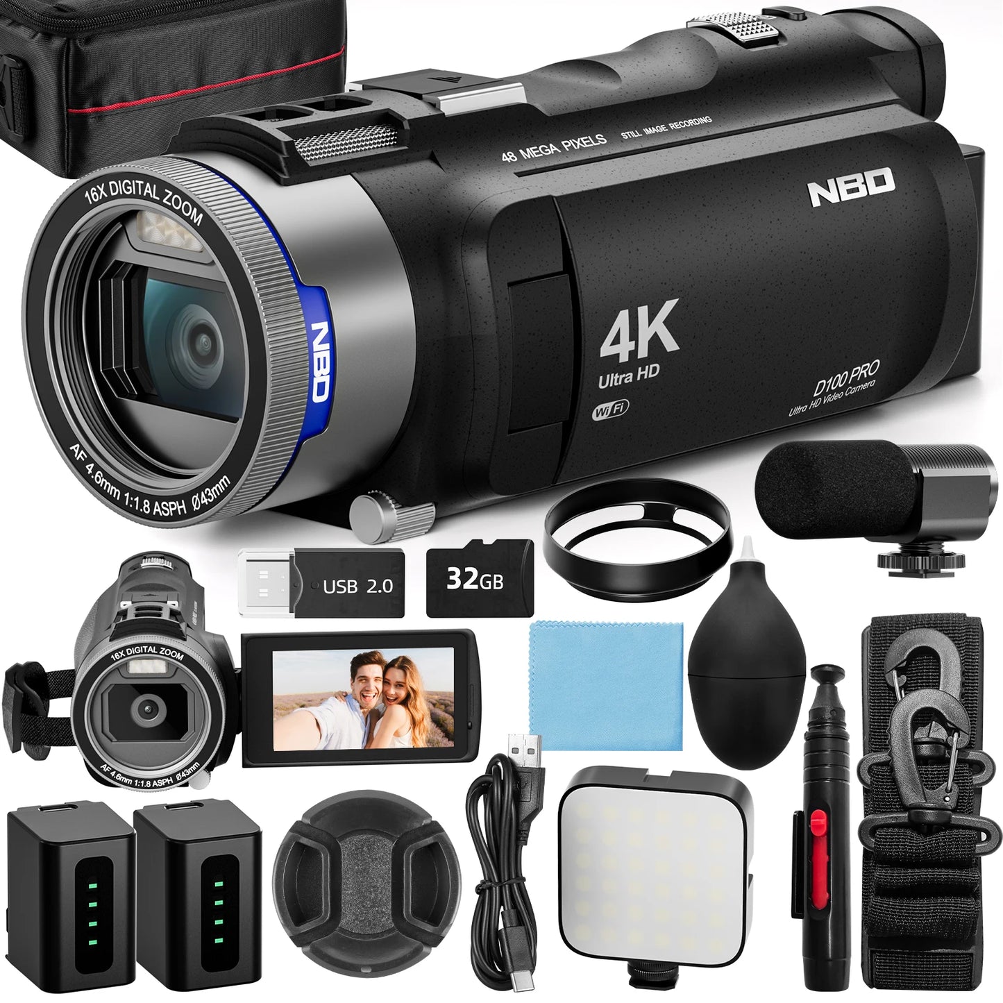 4K HD Camcorder - 48MP Digital Zoom Camera With WiFi & App Control, Long Battery Life