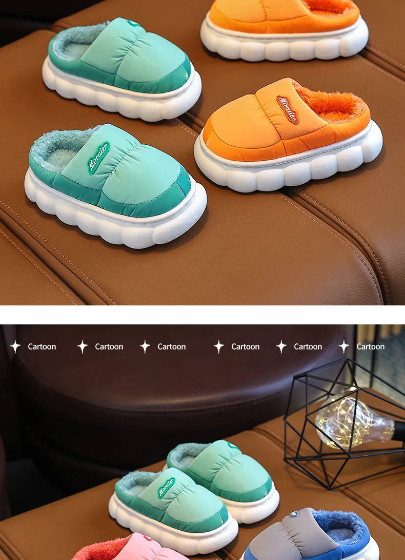 Children Winter Slippers - Waterproof Kids Cotton Slippers | Warm Woolen Home Shoes