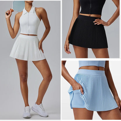 Women Sports Skirt High Waist Pleated Athletic Quick Dry Fabric Floral Print Tennis Fitness Summer