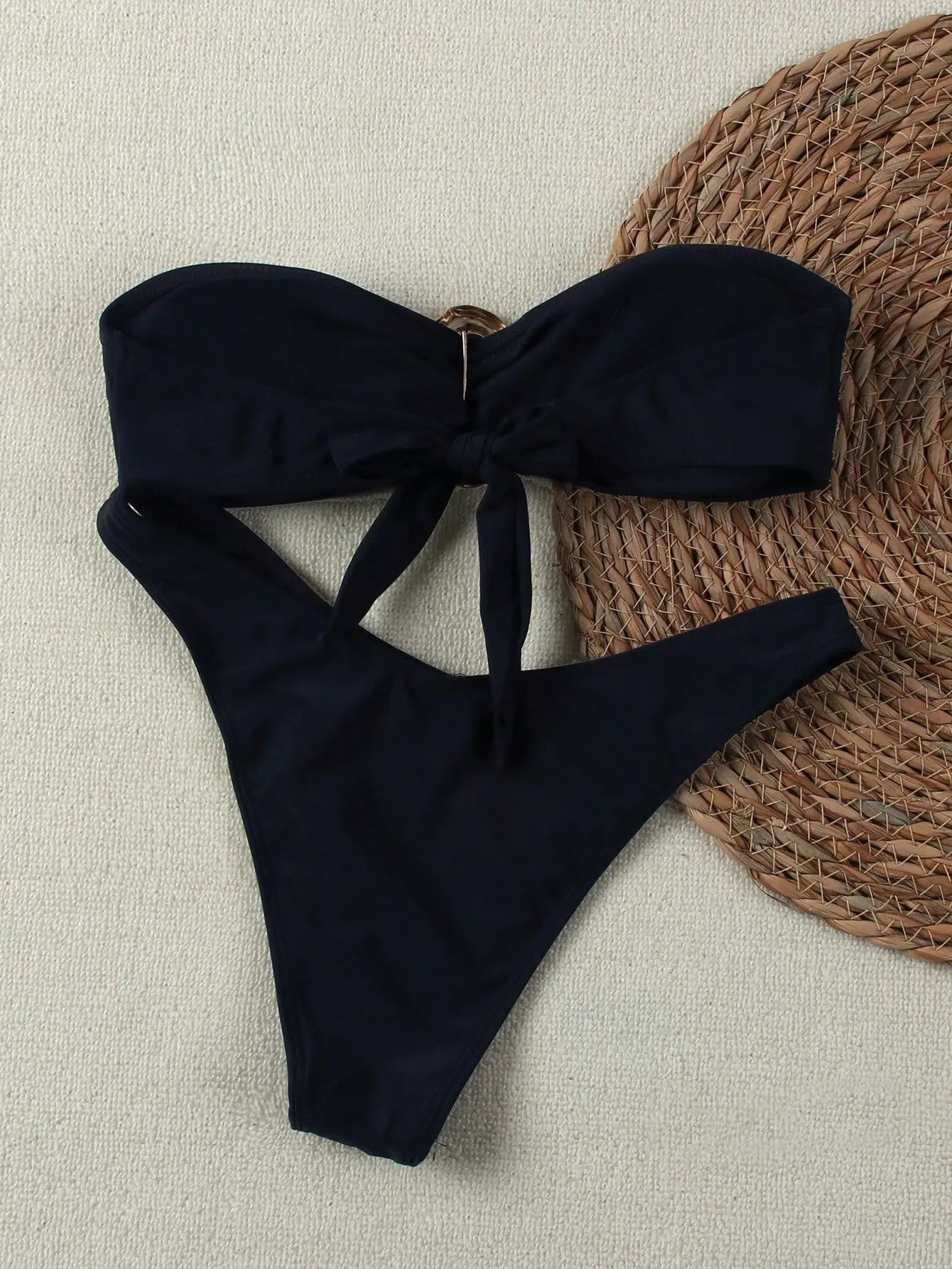 Bandeau Push-Up Bikini - Sexy Two Piece Swimsuit with Brazilian Thong & Button Detail