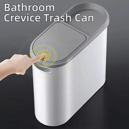 Slim Trash Bin with Lid - Space Saving Design for Bathroom Kitchen Living Room