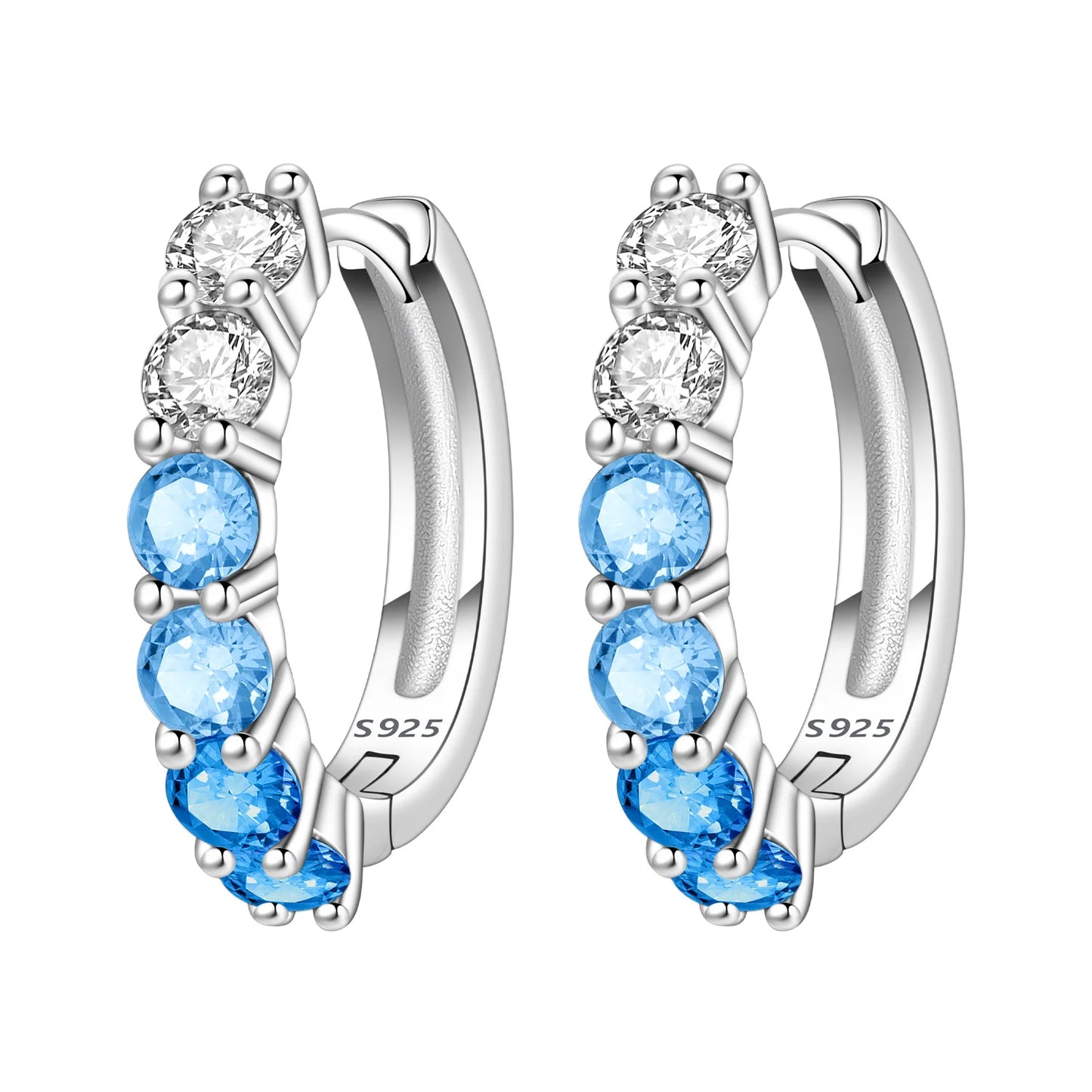 MISEFF Real 925 Sterling Silver Earring Gradual Change Green Blue Colored Zircon Hoop Earrings Engagement Wedding Jewelry Gifts