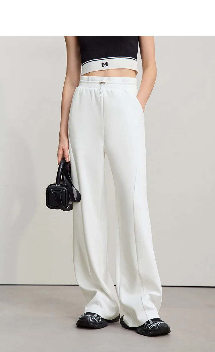 Amii Cotton Pants For Woman 2026 Autumn New Adjustable Rubber Band Waist Casual Pants Long Wide Leg Knit Women Trousers 12641040
