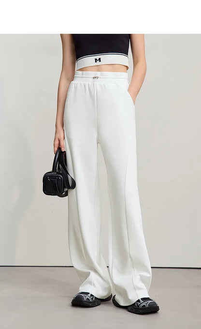 Amii Cotton Pants For Woman 2026 Autumn New Adjustable Rubber Band Waist Casual Pants Long Wide Leg Knit Women Trousers 12641040