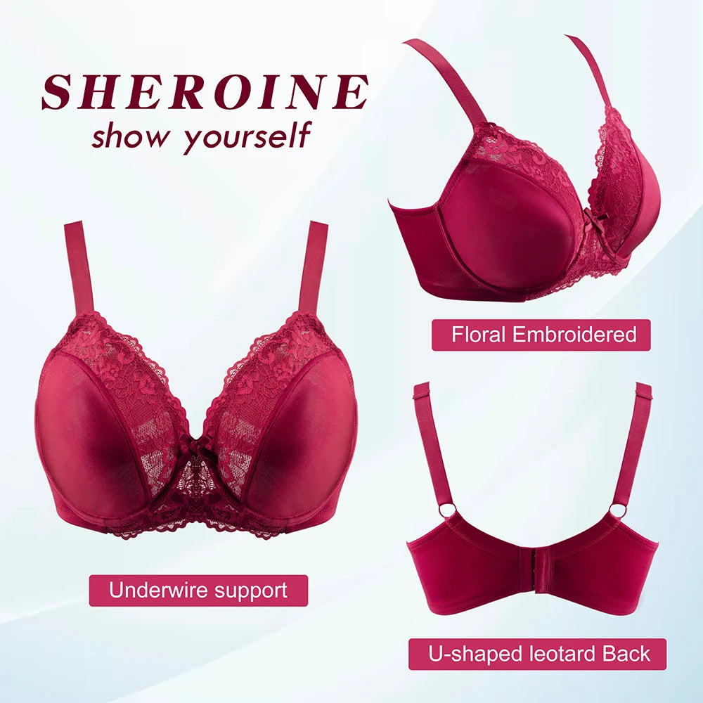 Sheroine Underwire Women Bras Lace Floral Minimizer Full Coverage Non Padded Unlined Everyday Comfort Support T-Shirt Bra