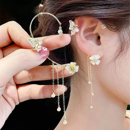 Silver Plated Metal Butterfly Ear Clips Without Piercing for Women Sparkling Zircon Ear Cuff Clip Earrings Wedding Jewelry