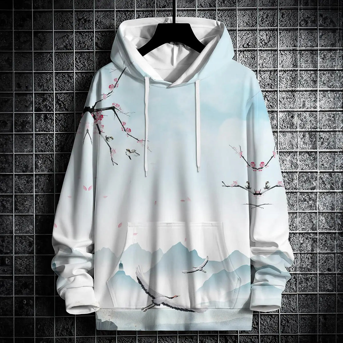Autumn Hoodies For Men 3d Landscape Ink Print Street Designer Long Sleeved Loose Oversized Pullover Fall Fashion Men's Clothing