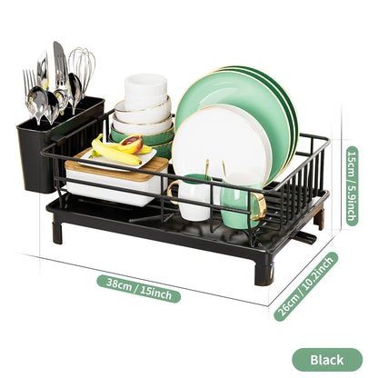 Metal Dish Draining Rack,Cutlery Rack With Drain Tray and Drip Line,Cup Holder,Cutlery Holder,Kitchen Countertop Storage Rack