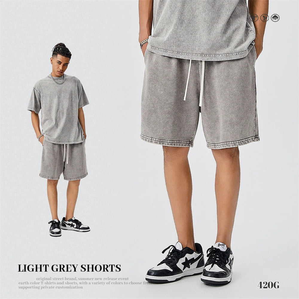 Cotton Shorts Men - Loose Fit Batik Washed Heavy Weight Knee Length Casual Spring Bottoms