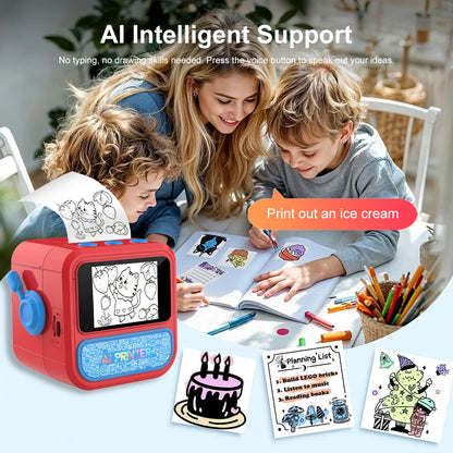 Smart AI Voice Mini Thermal Printer with Display Inkless Portable Sticker Maker 6 Modes for Home Office Study DIY Projects