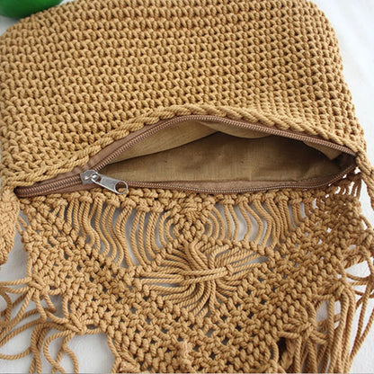 Handmade Cotton Crossbody Bag - Vintage Tassel Shoulder Messenger for Women Summer Beach Handbag 2023